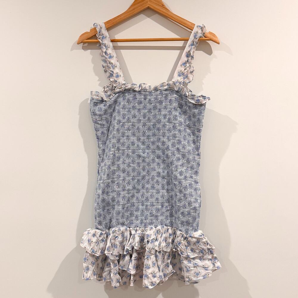 LOVESHACKFANCY Breyer Ruffle Mini Dress Powder Blue – Size M – EUC - Picture 7 of 9
